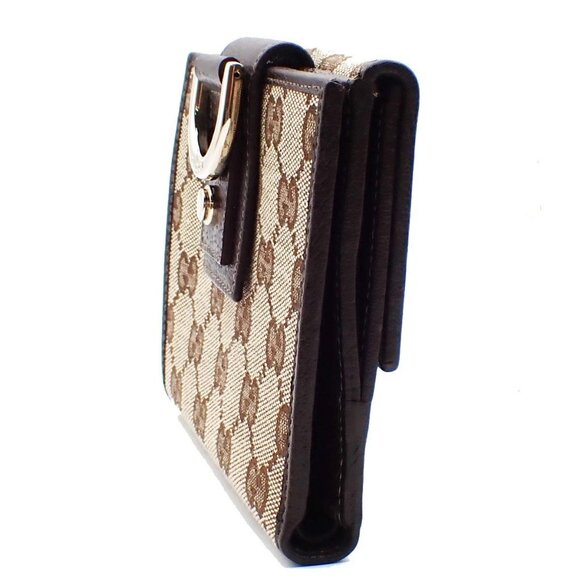 GUCCI Abbey GG Pattern Bifold Wallet Purse Canvas Leather Brown GHW 34YH606Pleas - Picture 2 of 14